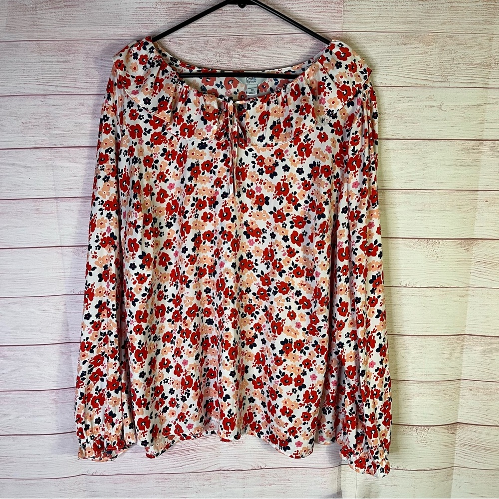 Croft & Barrow NWT Multicolor Floral Print Ruffle Tie Neck Blouse Size 2X